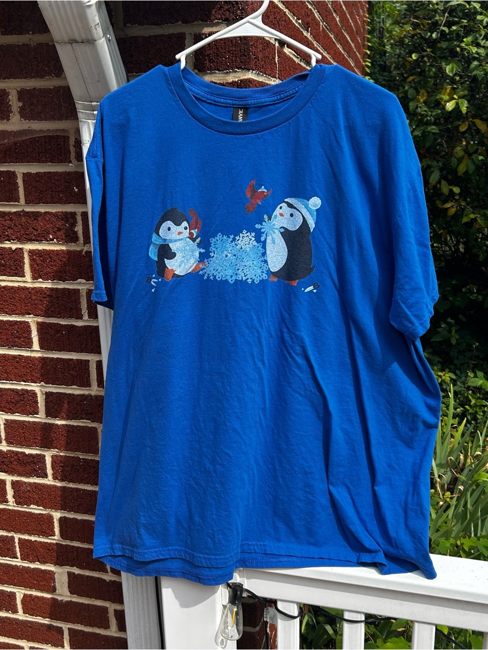 Anvil Royal Blue Penguin Snowflake Graphic Tee